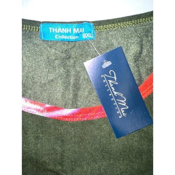 New Floral Print Sleeveless Blouse 3XL Thanh Mai Collection Green & Red - Picture 3 of 4